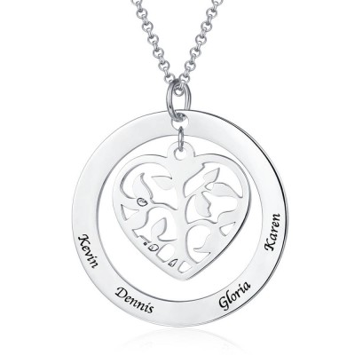 Personalized Heart Family Tree Necklace with 1-5 Names
