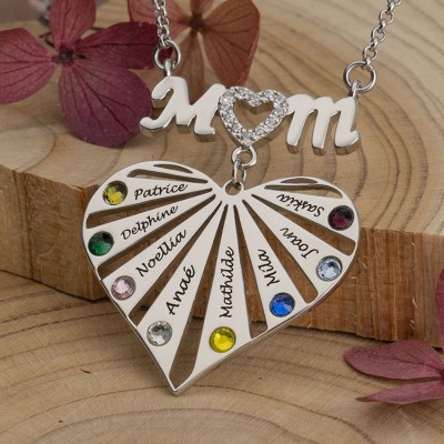 Heart Shaped Personalized Mom Pendant Necklace Christmas Mother's Day Gift for Mom Grandma Wife