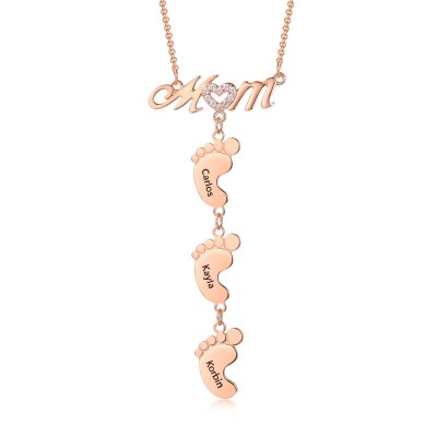Personalized Rose Gold Plating Mom Necklace With Baby Feet 1-10 Pendants