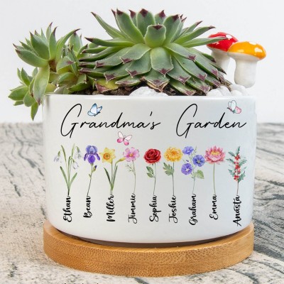 Personalized Grandma's Garden Birth Flower Plant Pot for Mom, Grandma