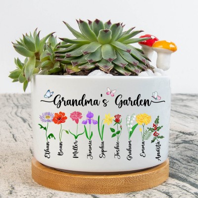 Personalized Grandma's Garden Birth Flower Plant Pot for Mom, Grandma