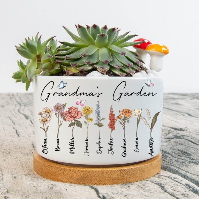 Personalized Grandma's Garden Birth Flower Plant Pot for Mom, Grandma