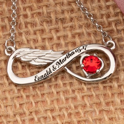 Infinity Angel Wing Necklace With Birthstone