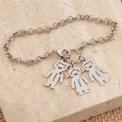 Personalized Engravable Bracelet with 1-6 Children Pendants