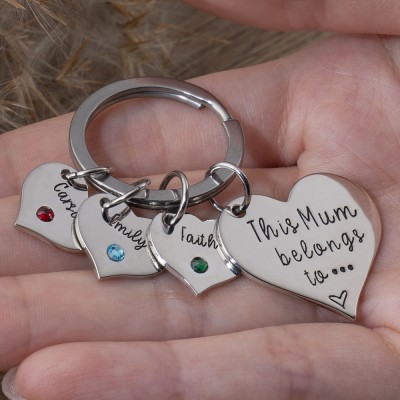 Personalized Birthstone Heart Keychain Gift for Mother's Day
