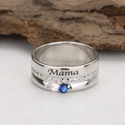 Personalized Birthstone Name Ring with 1-8 Birthstones Mother's Day Gift