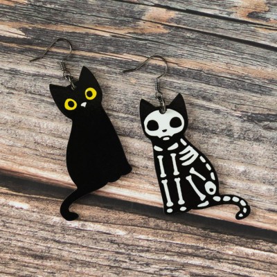 Halloween Mismatched Cat Skeleton Earrings Gift For Her