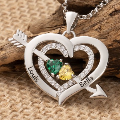 Personalized Cupid Arrow Heart Birthstone Necklace Love Gifts for Her Anniversary Gift Ideas for Wife Gift for Girlfriend
