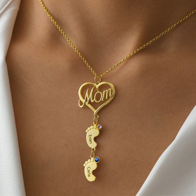 Personalized Mom Necklace With Baby Feet 1-10 Pendants