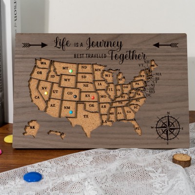 Push Pin USA Travel Map For Couples USA Map Pin Board Wood Map Anniversary Gift for Wife Valentine's Day Gift for Her