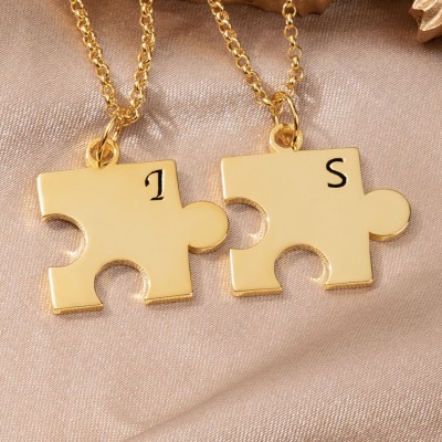 Personalized Puzzle Piece Initial Necklace Couple Matching Necklace Gift Ideas for Her Love Gifts for Girlfriend Boyfriend Anniversary Gifts