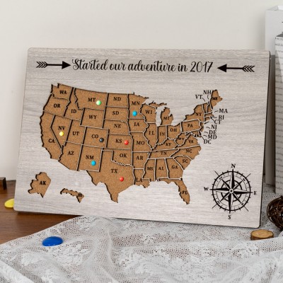 Started Our Adventure Travel Map for Couples Push Pin USA Map Anniversary Valentine's Day Gift for Love