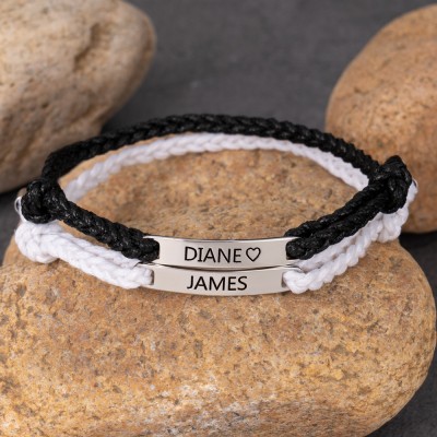 Personalized Adjustable Braided Rope Couple Matching Bracelet Gifts for Him Handmade Gift for Her Anniversary Gift Ideas