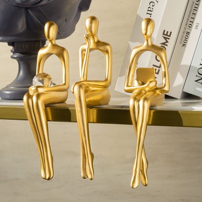 Nordic Style Golden Abstract Thinker Figurines Modern Art Office Home Decor Christmas Birthday Gift