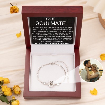 To My Soulmate Personalized Sunflower Photo Projection Bracelet for Women 