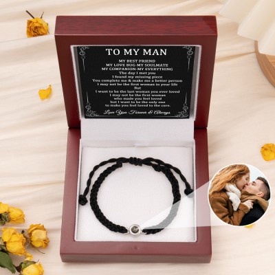 To My Man Personalized Braided Rope Memorial Photo Projection Bracelet Gift for Men