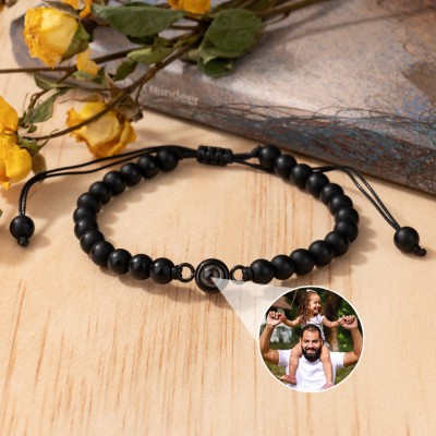 Personalized Beaded Photo Projection Men Bracelet Gifts for Dad Christmas Gifts