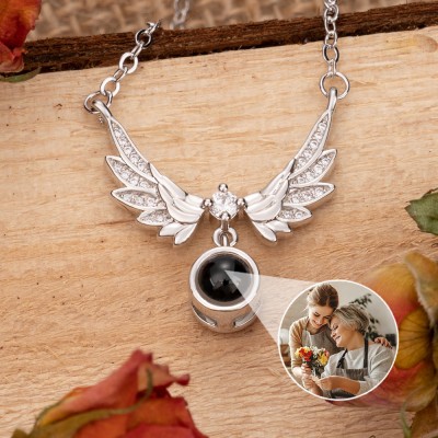 Personalized Wing Photo Projection Necklace with Picture Inside Gifts for Mom Christmas Gifts
