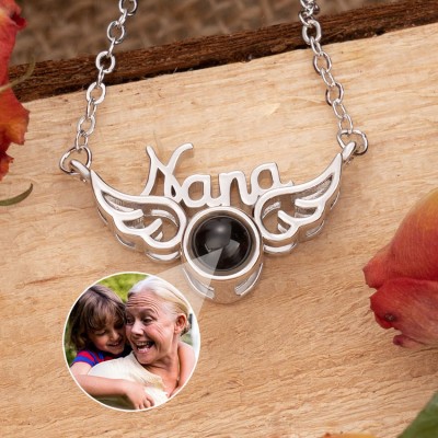 Custom Wing Necklace with Name and Photo Projection Gifts for Nana Christmas Gifts for Her