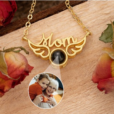 Personalized Wing Photo Projection Mom Necklace Memorial Gift for Mom Christmas Gifts
