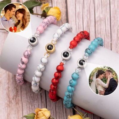 Custom Photo Projection Bead Bracelet with Picture Inside for Women Wedding Anniversary Gifts Christmas Gifts