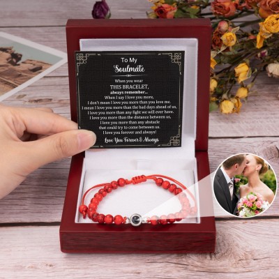 To My Soulmate Personalized Red Beaded Projection Photo Bracelet Gifts for Her Christmas Gifts