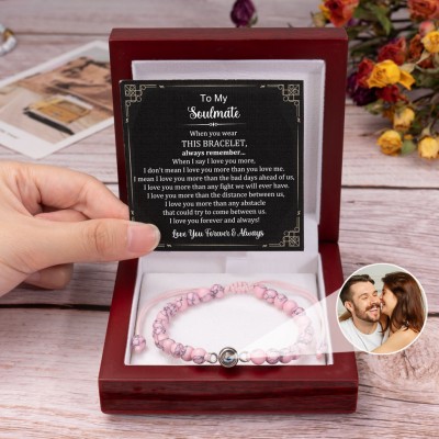 Personalized To My Soulmate Pink Beaded Photo Projection Bracelet Gifts for Her Christmas Gifts