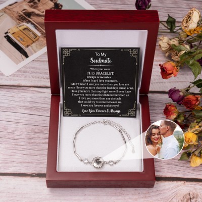 Personalized To My Soulmate Women Sunflower Charm Photo Projection Bracelet with Picture Inside Christmas Gifts for Her