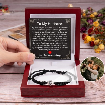 To My Husband Personalized Braided Rope Photo Projection Bracelet Gifts for Him Christmas Gifts