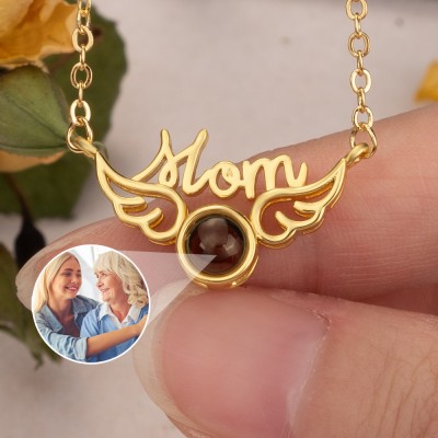 Personalized Projection Photo Necklace with Wings Charm Gift Ideas for Mom Christmas Gifts