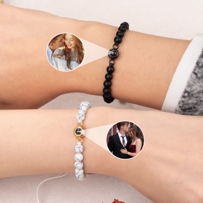 Personalized Projection Photo Bead Couples Memorial Bracelet with Picture Inside Gift Ideas for Couple Christmas Gifts