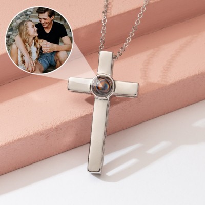 Personalized Cross Projection Necklace with Picture Anniversary Gift for Husband Valentine's Day Gift for Him