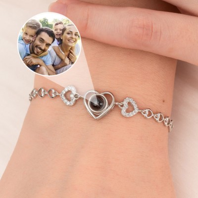 Custom Heart Photo Projection Bracelet for Her Valentine's Day Gift for Girlfriend Wedding Anniversary Gift for Wife