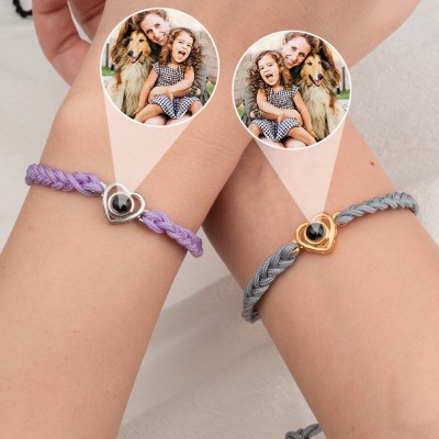 Personalized Heart Photo Projection Couple Bracelet Valentine's Day Gift for Boyfriend Anniversary Gift for Him