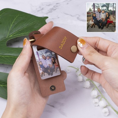 Personalized Brown Leather Engraved Photo Keychain