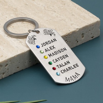 Personalized 1-8 Engraving Names with Birthstone Keychain Gift For Mom and Grandma