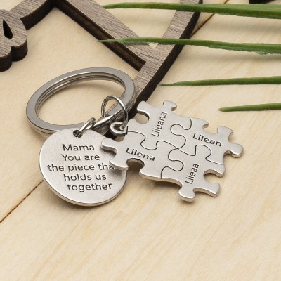 Mother's Day Gift Personalized Mama Puzzle Keychain Engraving 1-20 Names 