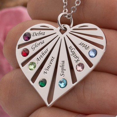 Silver Personalized Necklace 1-8 Engravings and Birthstones Designs Engraved Birthstone Necklace