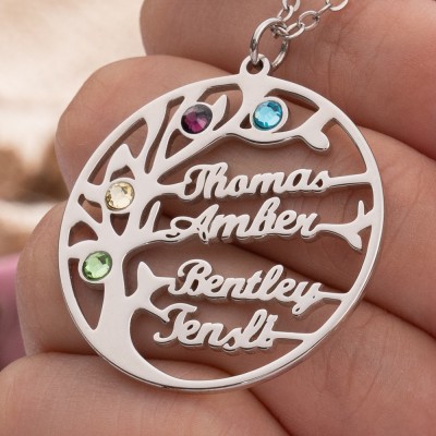 Personalized Family Tree Name Necklace with 1-8 Names Birthstones Gift for Mom and Grandma