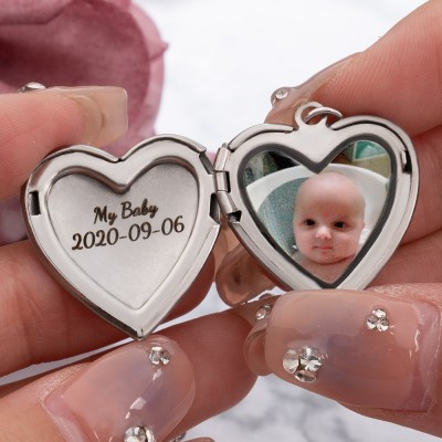 Engraved Heart Photo Locket Necklace