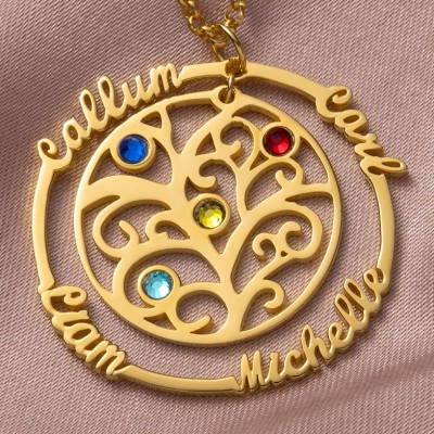 Family Tree Necklace with 1-6 Birthstones