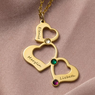 Personalized Heart Charm Engraved Name Necklace with Birthstone Designs Gift for Her Birthday Gift for Mom Anniversary Gift for Wife