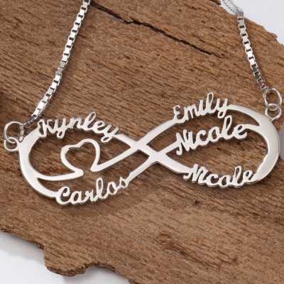 Infinity Name Necklace with Heart Personalized Infinity Jewelry for Family Gift for Mom Birthday Gift for Her 