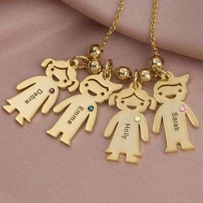 Engraved Children Necklace 1-15 Pendants Optional With Birthstone