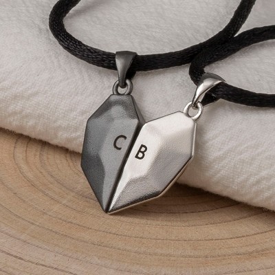 Personalized 2 Pieces Magnetic Patchwork Heart Necklace