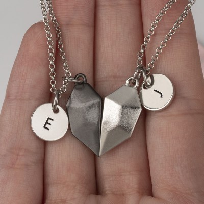 Personalized 2 Pieces Magnetic Patchwork Heart Necklace