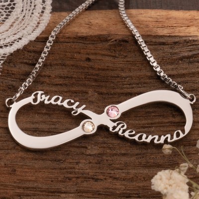 Personalized Infinity Name Necklace With Birthstones