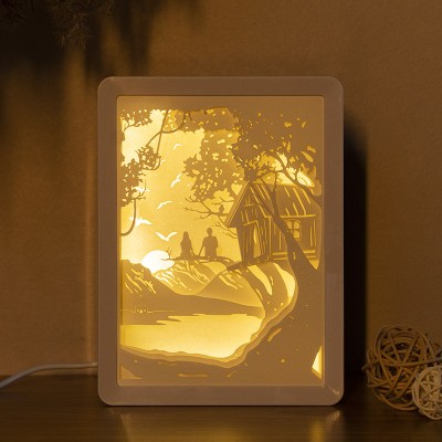 3D Moon Night Paper Cut Led Light Box Night Light Wedding Anniversary Gift for Wife Valentine's Day Gift 