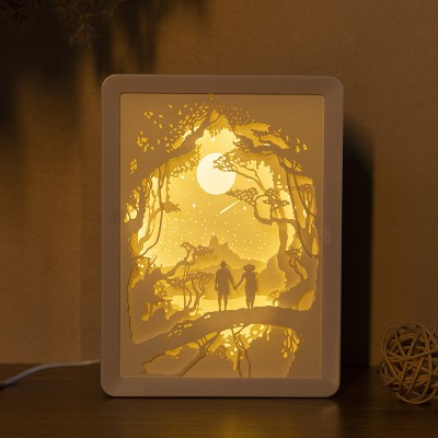 Romantic Night Shadow Box 3D Paper Cut Light Box Gift for Her Valentine's Day Gift
