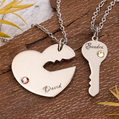 Personalized Engraved Necklace Key To My Heart Name Pendant Set For Couple